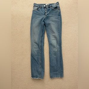 Zara: medium wash straight leg high waisted jeans